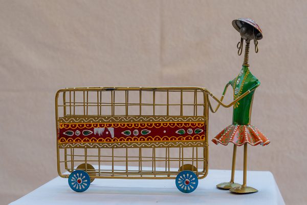 Handcrafted Tribal Metal Figurine with Cart (Tissue Box)