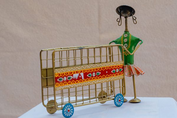 Handcrafted Tribal Metal Figurine with Cart (Tissue Box) - Image 2