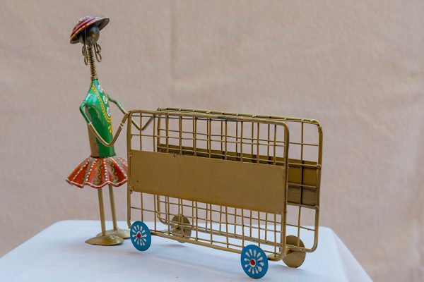 Handcrafted Tribal Metal Figurine with Cart (Tissue Box) - Image 4