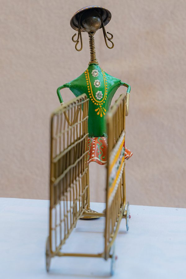 Handcrafted Tribal Metal Figurine with Cart (Tissue Box) - Image 3
