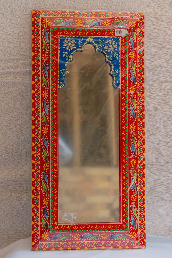 Hand-Painted Rajasthani Wooden Mirror Frame (Rajwadi Mirror)