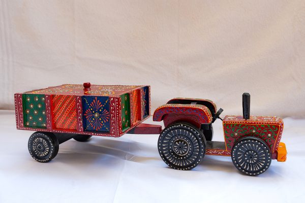 Hand-Painted Wooden Tractor with Trolley (Mukhvas Box)