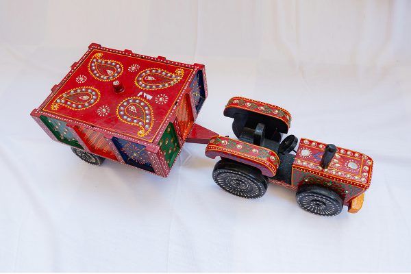Hand-Painted Wooden Tractor with Trolley (Mukhvas Box) - Image 2