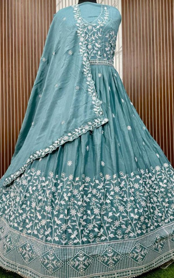 Elegant Chinos Fabric Anarkali with Resham Embroidery