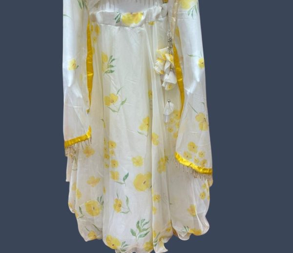 Elegant Yellow Floral Organza Lehenga Set - Image 2